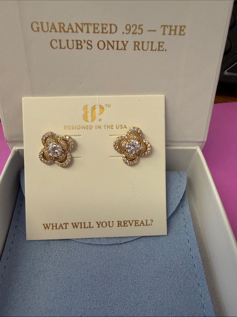 BP Sterling vermeil Gold Floral Crystal Stud Earrings